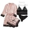 Womens Satin Sleepwear Four Piece Pajama Set With Robe Lace Nightwear 0