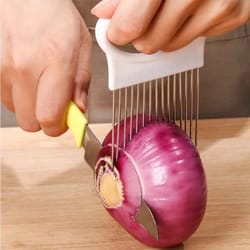 stainless steel onion slicer holder cutting guide fork kitchen tool