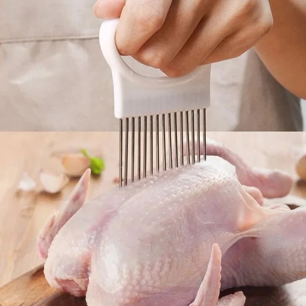 Stainless Steel Onion Slicer Holder Cutting Guide Fork Kitchen Tool 2