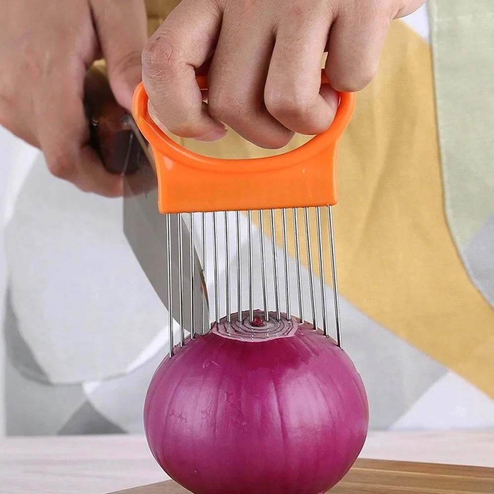 Stainless Steel Onion Slicer Holder Cutting Guide Fork Kitchen Tool 3