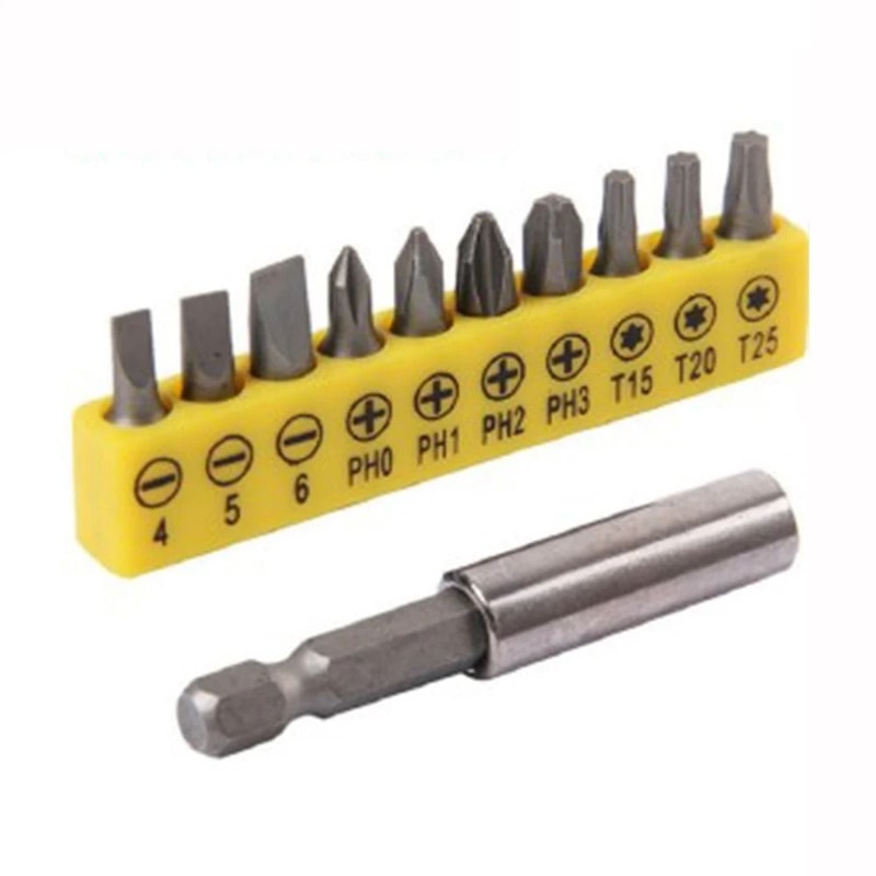 Cross Screwdriver Bit Set Ten Piece 60 Mm Rubber Coated Extension Bits For Power Tools 1