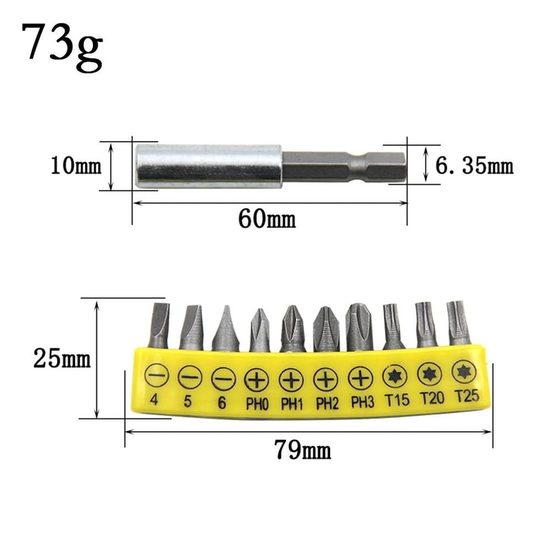 Cross Screwdriver Bit Set Ten Piece 60 Mm Rubber Coated Extension Bits For Power Tools 2