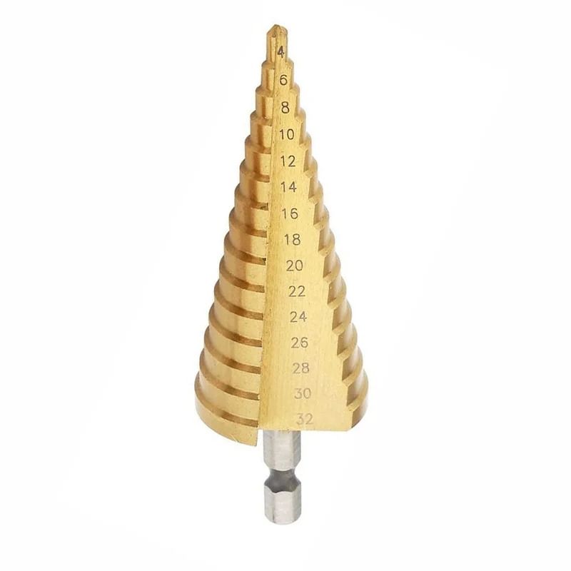 Titanium Coated Step Drill Bit 4 To 32 Mm HSS Metal Wood And PVC Cone Cutter 2