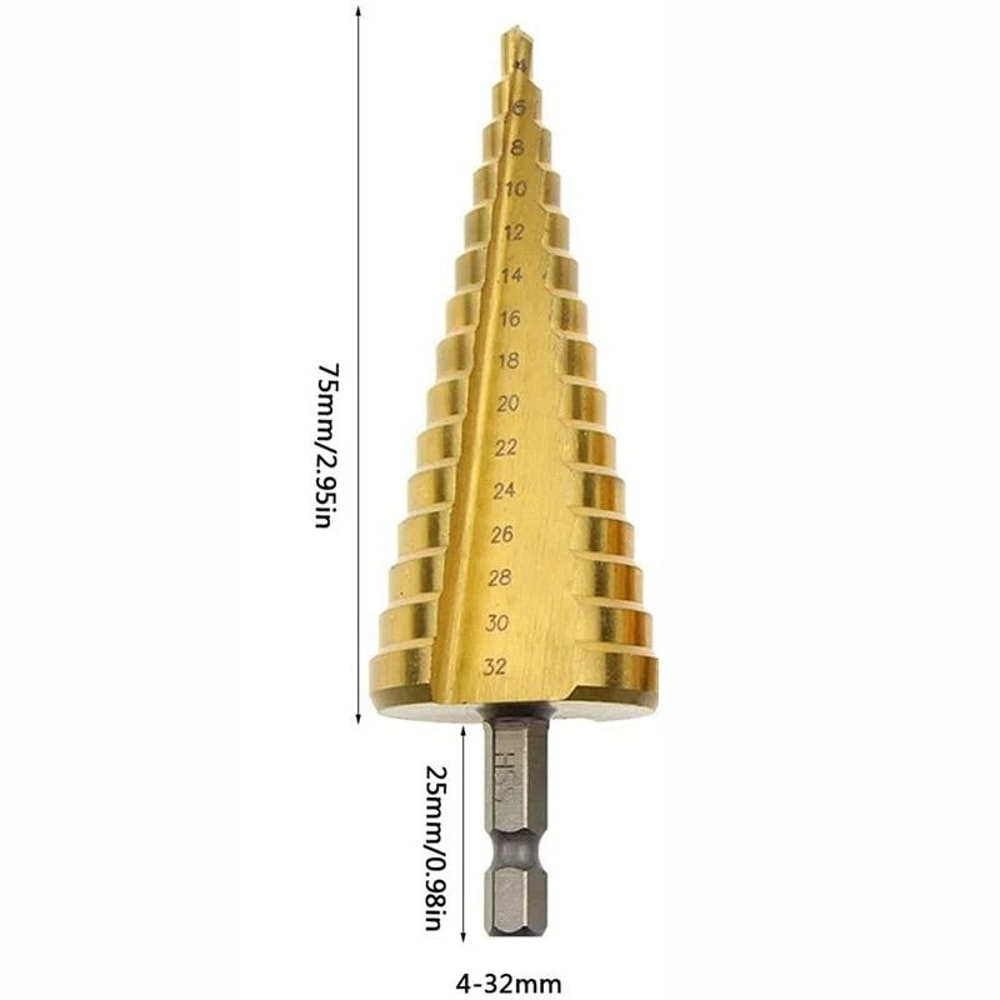 Titanium Coated Step Drill Bit 4 To 32 Mm HSS Metal Wood And PVC Cone Cutter 3