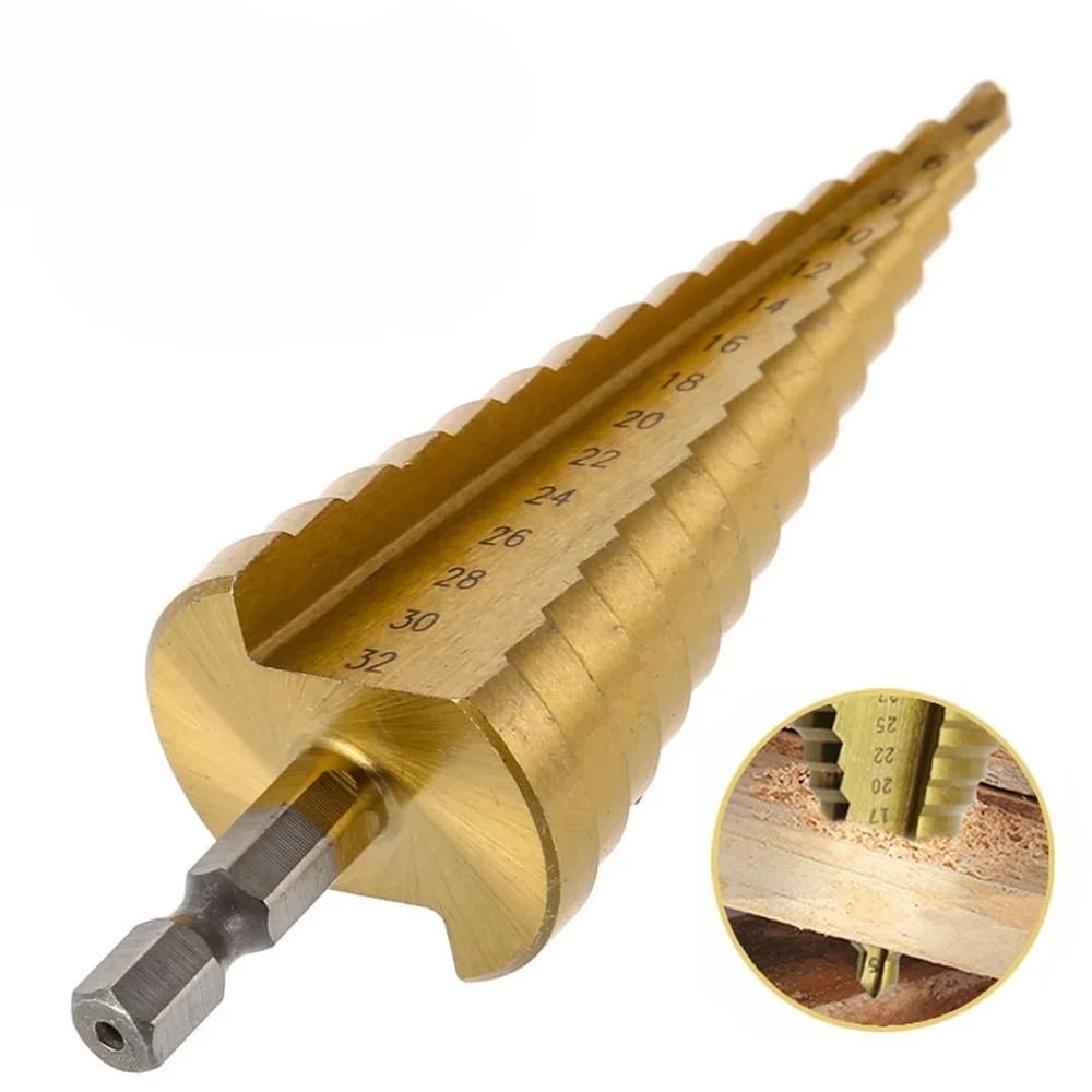 Titanium Coated Step Drill Bit 4 To 32 Mm HSS Metal Wood And PVC Cone Cutter 5
