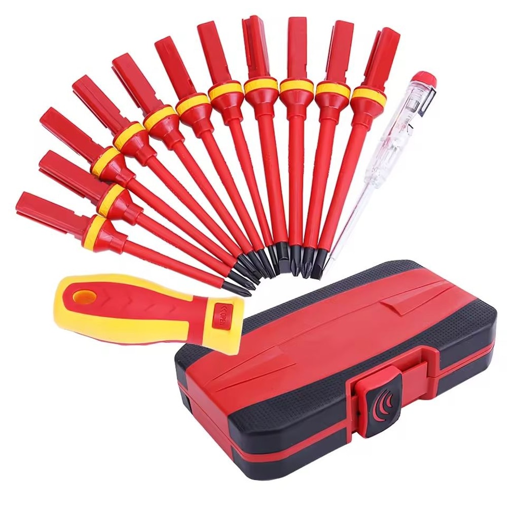 Insulated Screwdriver Set Fifteen Piece 1000 Volt Rated Repair Kit With Magnetic Bits 0