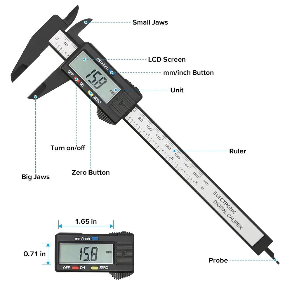Digital Vernier Caliper Measuring Tool 100 Mm Or 150 Mm Carbon Fiber Electronic Gauge 3
