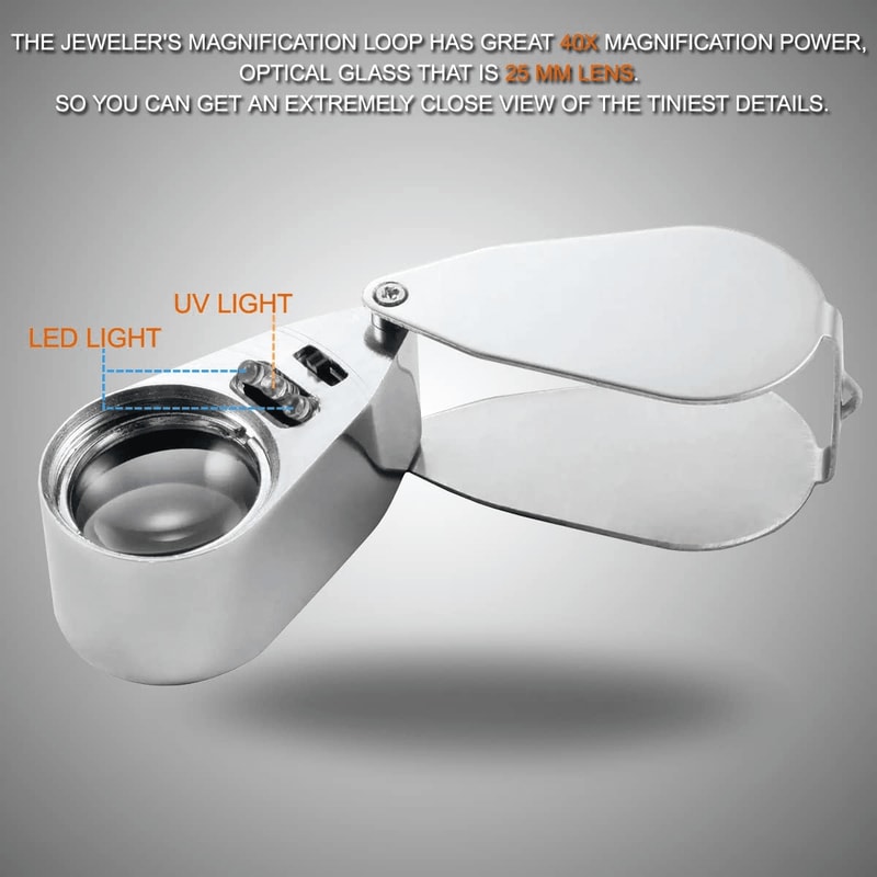 40X Jewelers Loupe Magnifier With LED And UV Light Metal Folding Magnifying Glass For Coins Jewelr 5