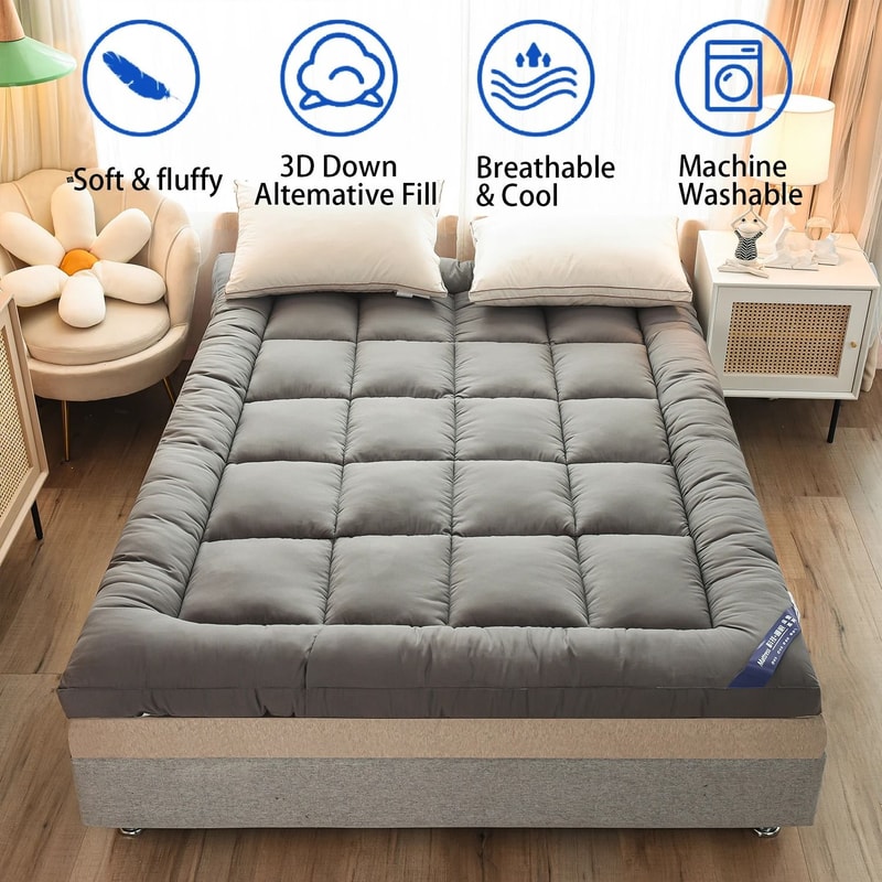 Extra Thick Mattress Topper For Body Pain Relief With Elastic Pocket 0