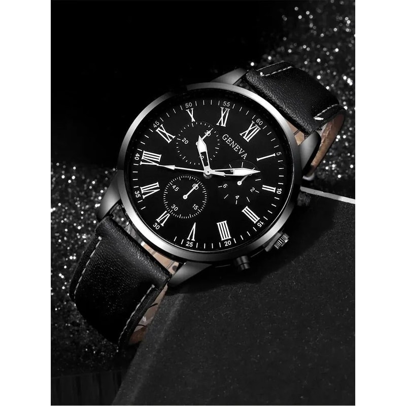 Couple Quartz Watch Set With Leather Bands And Love Pendant Necklace 4 Piece Set 3