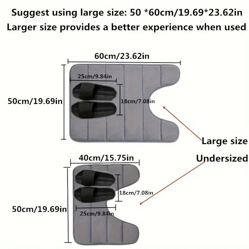 U Shaped Toilet Mat Memory Foam Bathroom Mat Anti Skid Super Absorbent 3