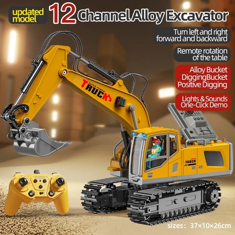 Remote Control Excavator Toy With Lights And Sound For Kids 16