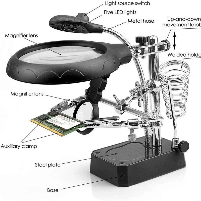 LED Magnifying Glass With Auxiliary Clips And Soldering Stand 4