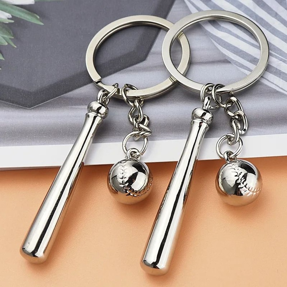 Baseball Keychain With 3D Ball And Bat Pendant 0