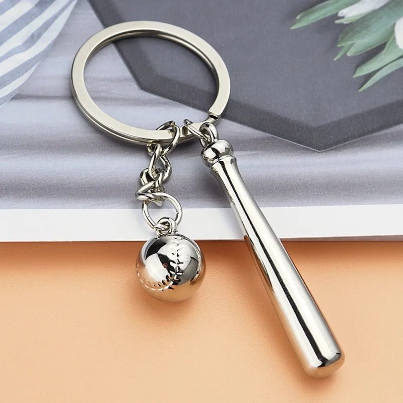 Baseball Keychain With 3D Ball And Bat Pendant 2