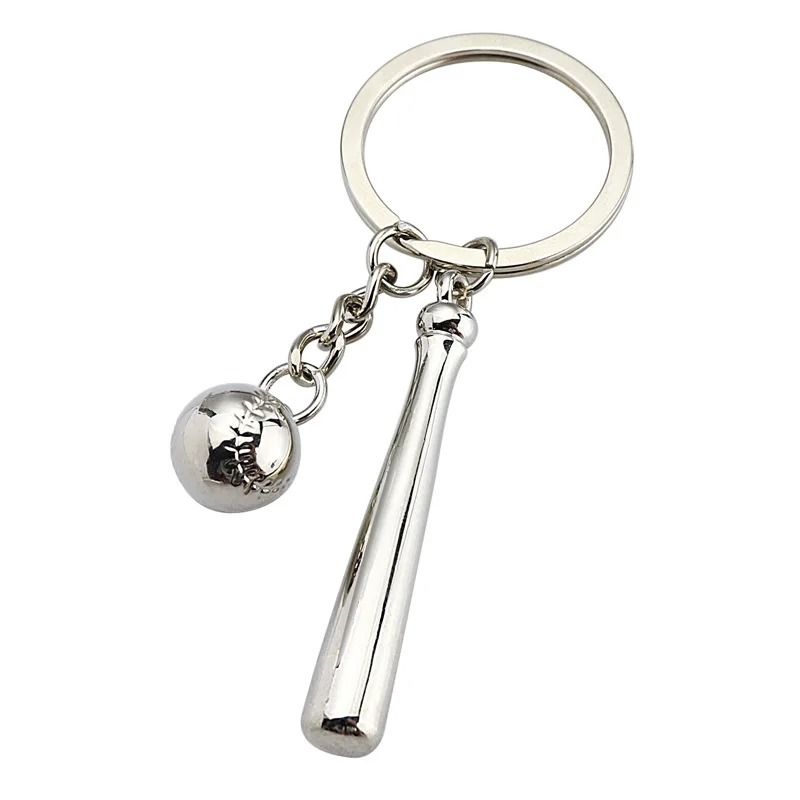 Baseball Keychain With 3D Ball And Bat Pendant 3