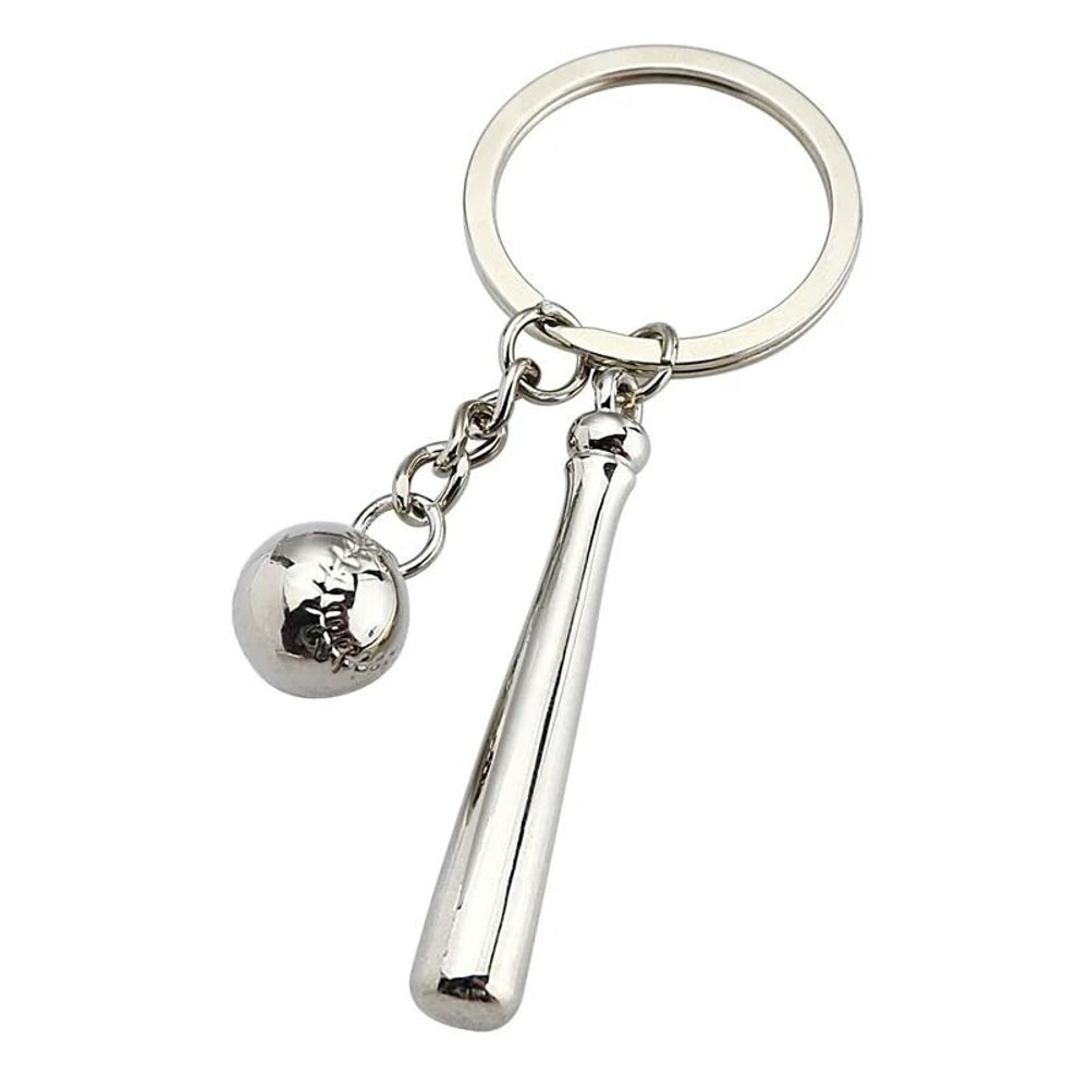 Baseball Keychain With 3D Ball And Bat Pendant 4