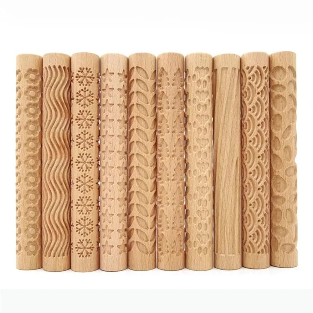 Wooden Texture Rolling Pin For Pottery Clay And DIY Craft Projects 0