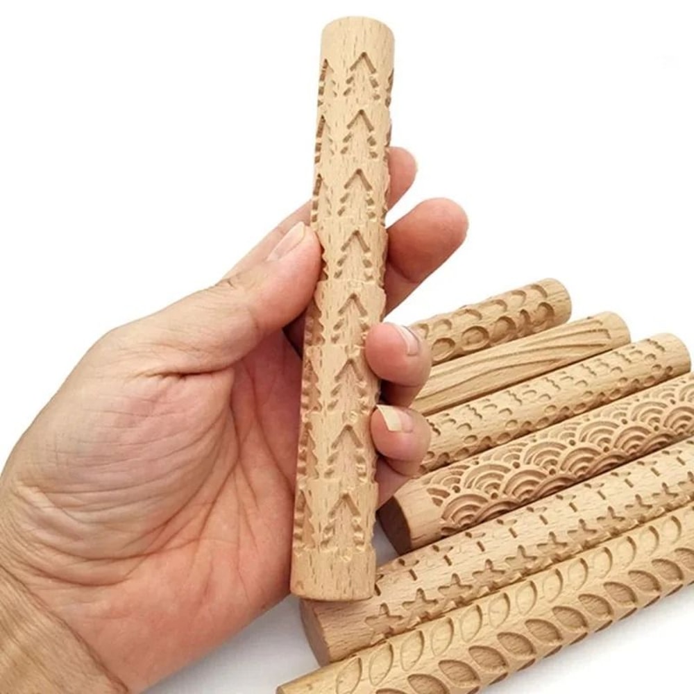 Wooden Texture Rolling Pin For Pottery Clay And DIY Craft Projects 4