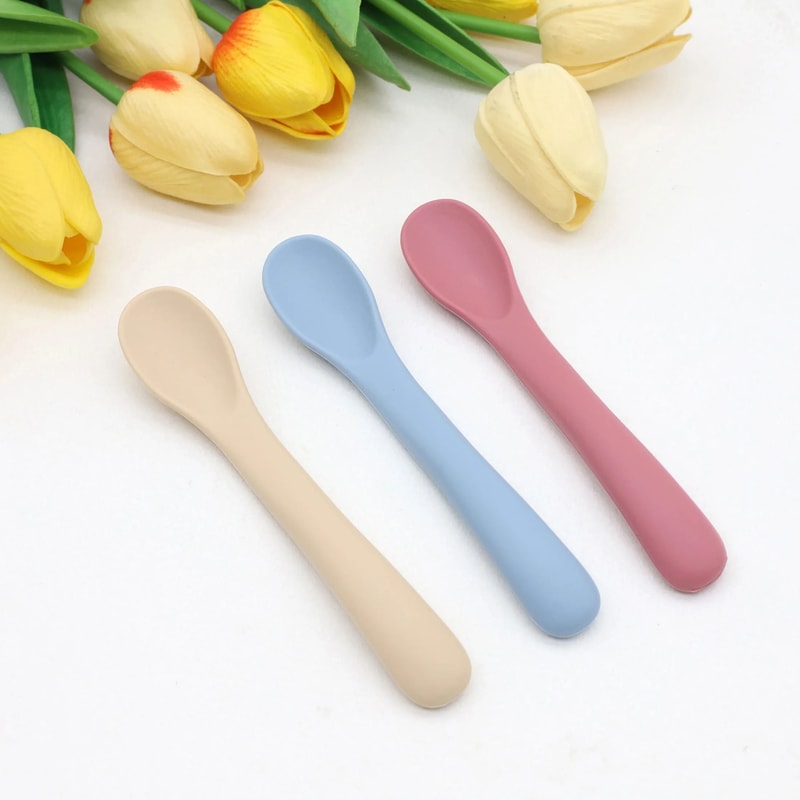 3 Pack Baby Silicone Soft Feeding Spoons For Infant And Toddler Mealtime 0