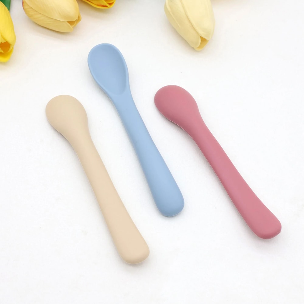 3 Pack Baby Silicone Soft Feeding Spoons For Infant And Toddler Mealtime 2