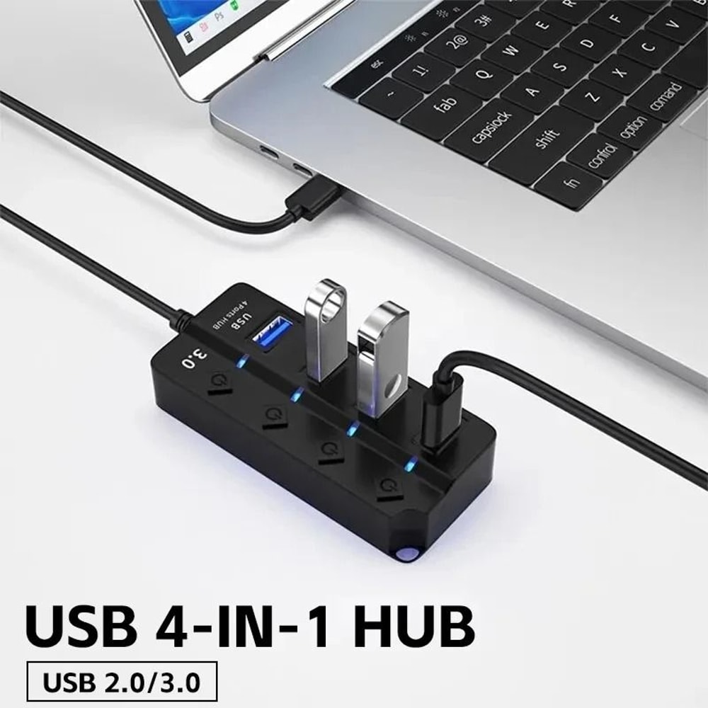 USB Hub 4 In 1 Or 7 In 1 Multi Port Splitter With Independent Power Switch And USB Cable 0