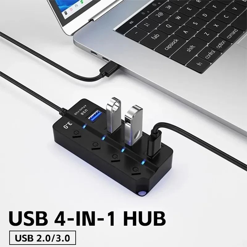 USB Hub 4 In 1 Or 7 In 1 Multi Port Splitter With Independent Power Switch And USB Cable 0
