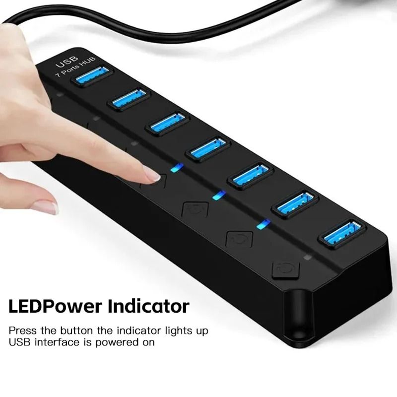 USB Hub 4 In 1 Or 7 In 1 Multi Port Splitter With Independent Power Switch And USB Cable 4