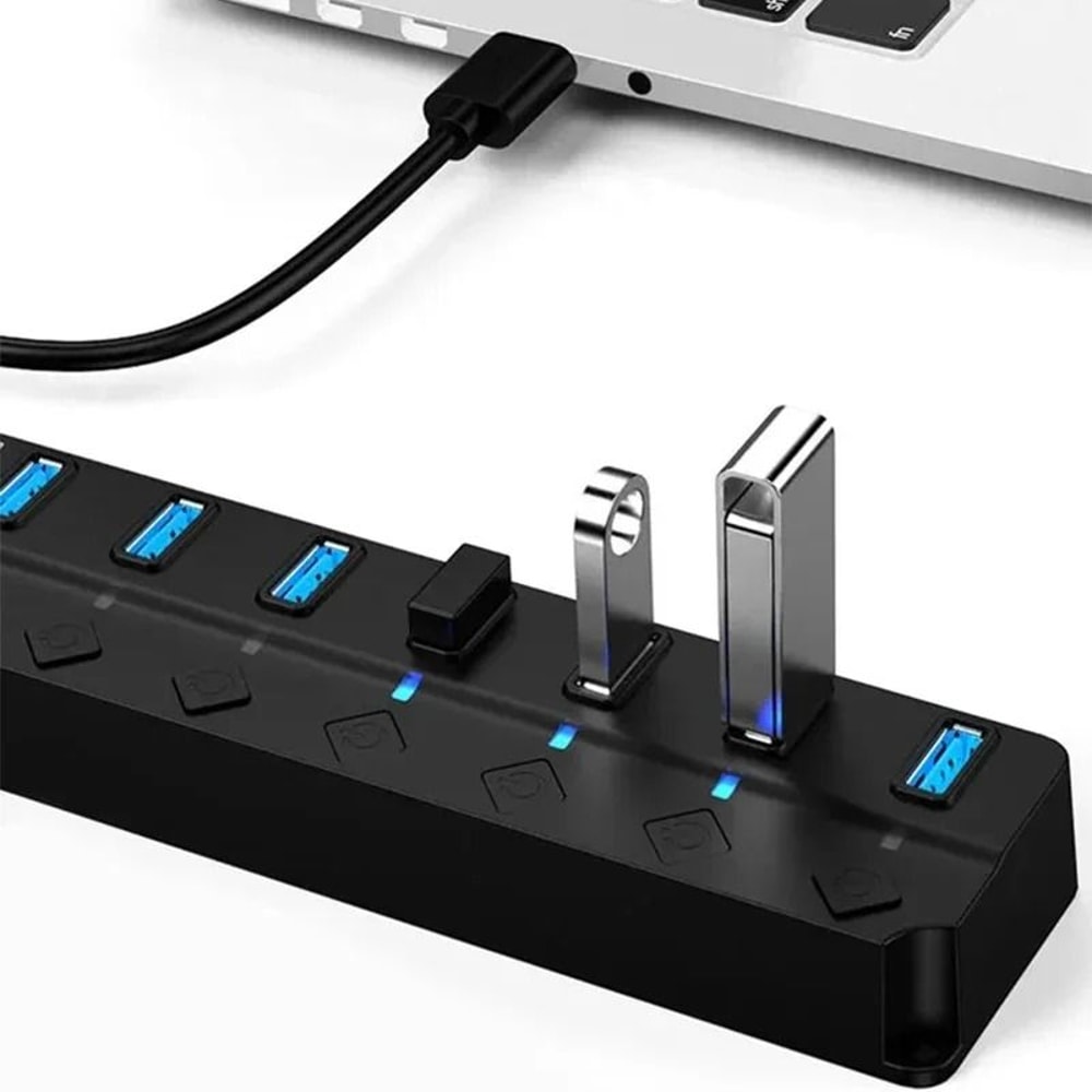USB Hub 4 In 1 Or 7 In 1 Multi Port Splitter With Independent Power Switch And USB Cable 5