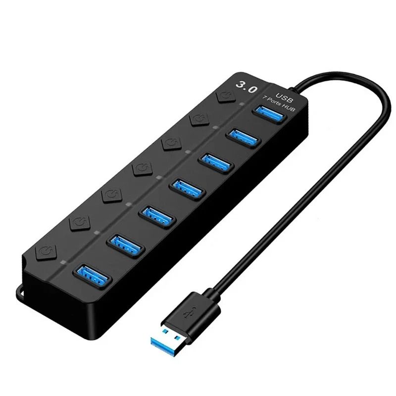 USB Hub 4 In 1 Or 7 In 1 Multi Port Splitter With Independent Power Switch And USB Cable 7