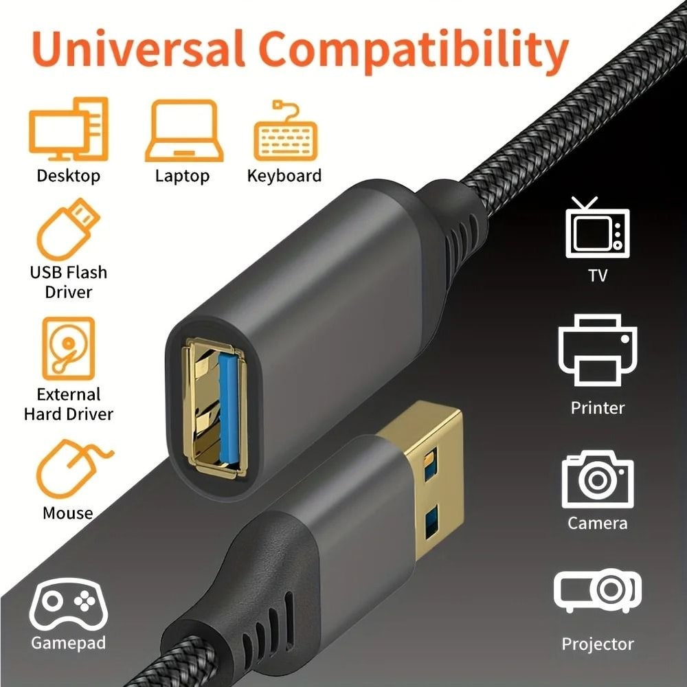 Nylon Braided USB 30 Extension Cable High Speed Data Transfer Male To Female 3