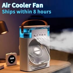 3 in 1 mini air cooler fan with led night light portable humidifier for home and office
