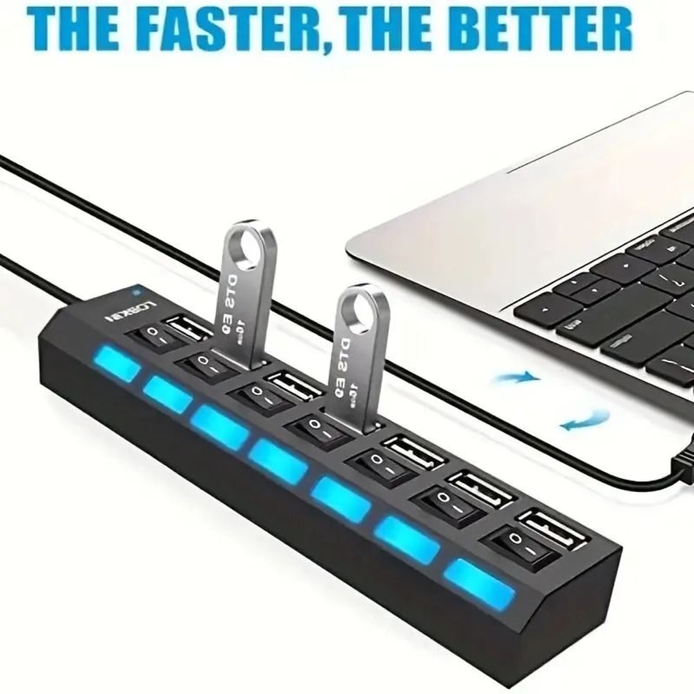 High Speed USB Hub 4 Port Or 7 Port Multi Splitter With LED Switch For PC And Laptop 2