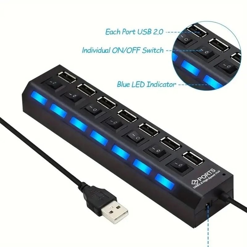 High Speed USB Hub 4 Port Or 7 Port Multi Splitter With LED Switch For PC And Laptop 4