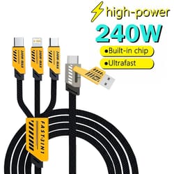 240w nylon braided fast charging cable with 3-in-1 multiport connectors