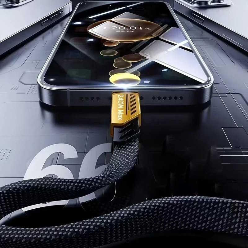 240W Nylon Braided Fast Charging Cable With 3in1 Multiport Connectors 3