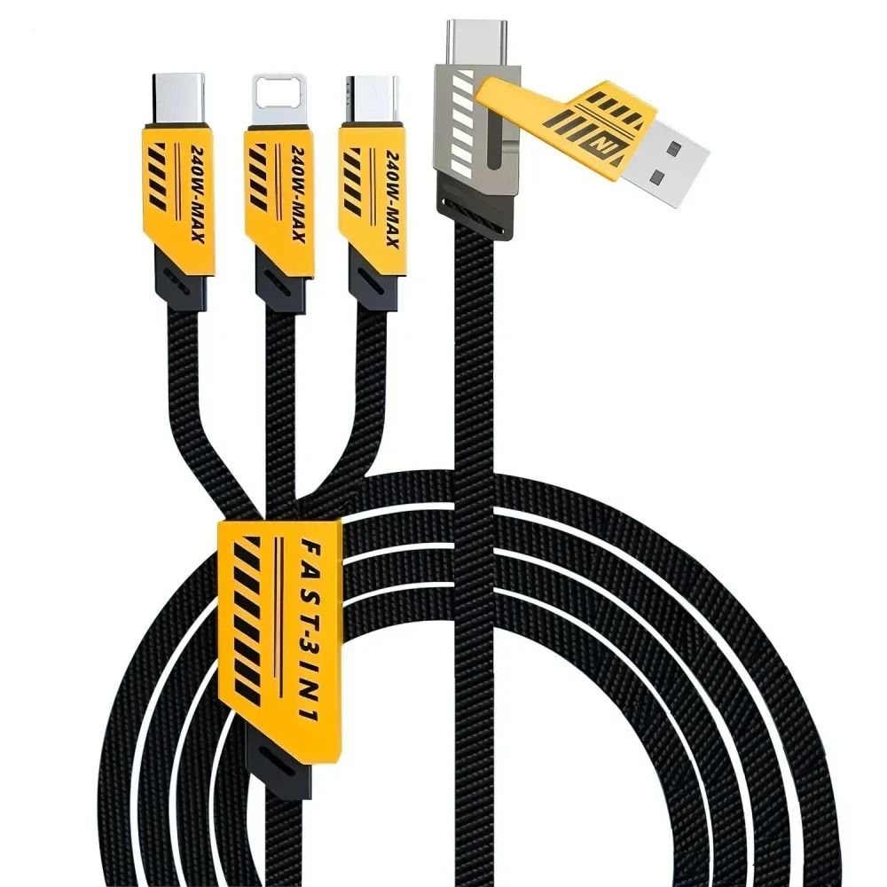 240W Nylon Braided Fast Charging Cable With 3in1 Multiport Connectors 6