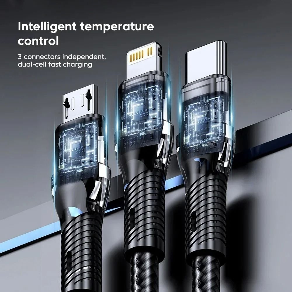 120W 3in1 Fast Charging Cable With Multiport Connectors 1
