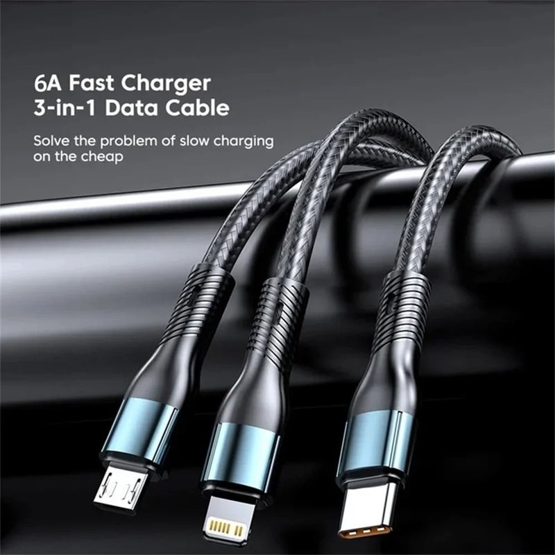 120W 3in1 Fast Charging Cable With Multiport Connectors 3