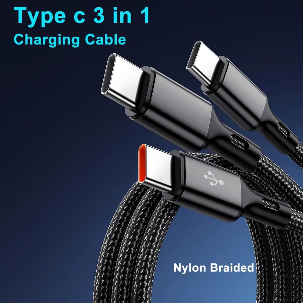 100W 3in1 Fast Charging Cable With Triple USBC Connectors 3