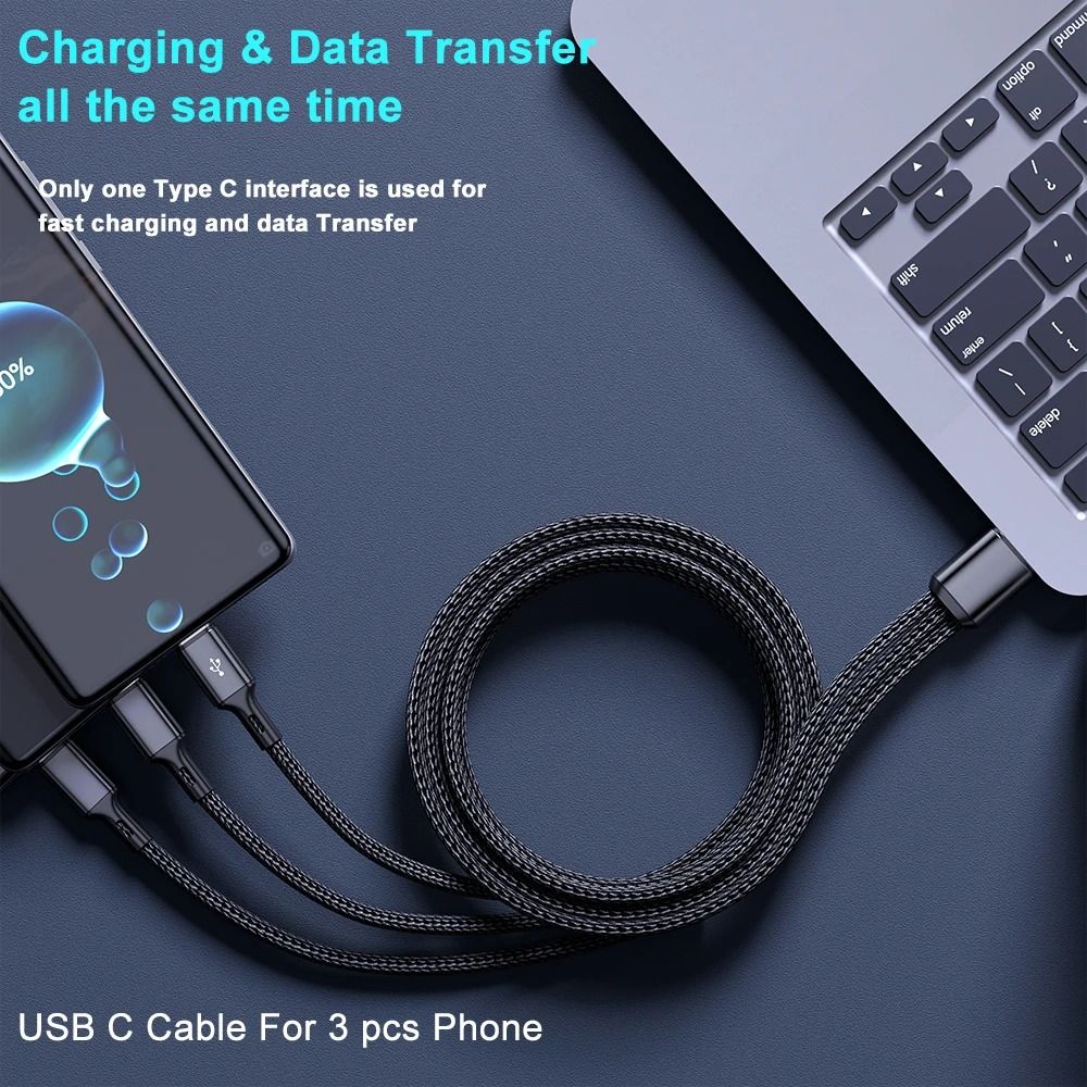 100W 3in1 Fast Charging Cable With Triple USBC Connectors 5