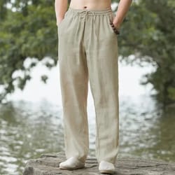 mens cotton linen beach jogger pants for summer casual wear