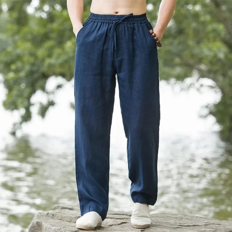 Mens Cotton Linen Beach Jogger Pants For Summer Casual Wear 11
