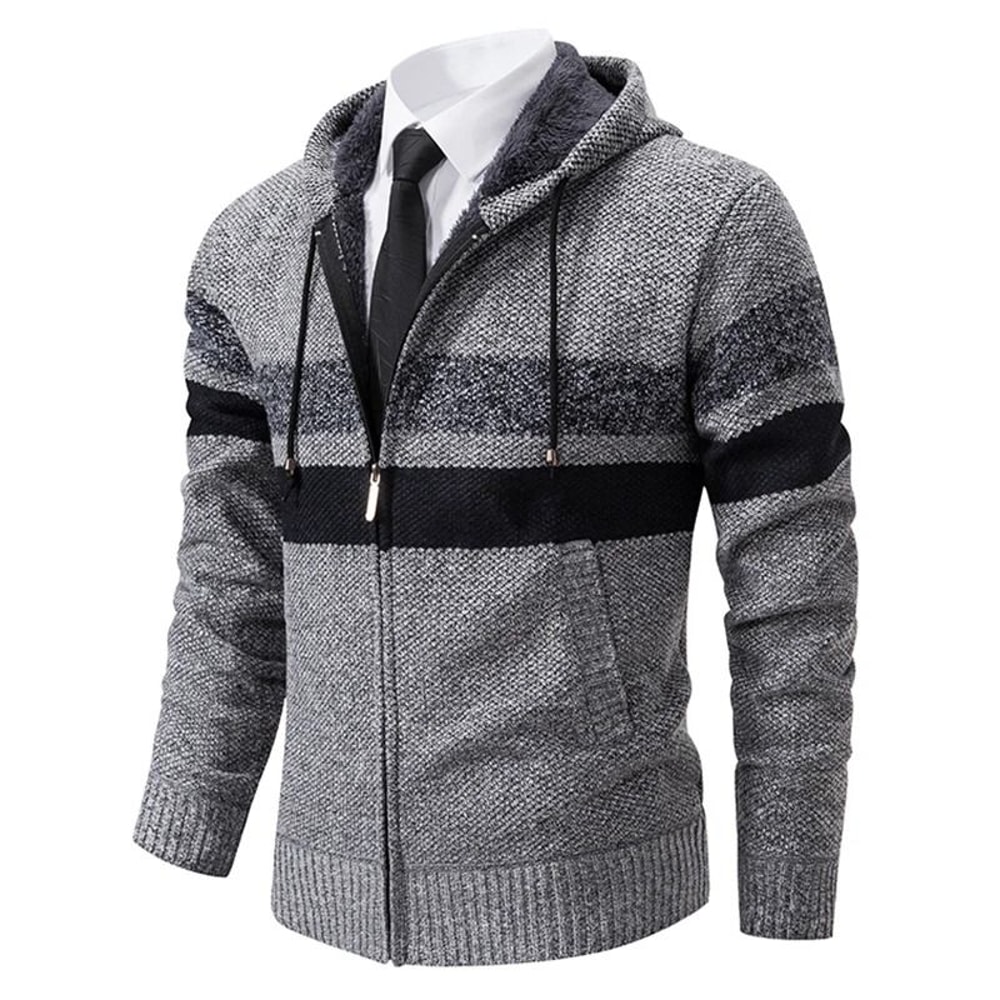 Mens Warm Striped Hooded Knit Cardigan For Autumn And Winter 8