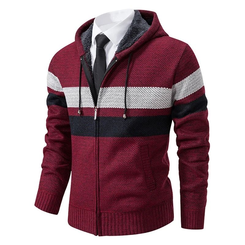 Mens Warm Striped Hooded Knit Cardigan For Autumn And Winter 5