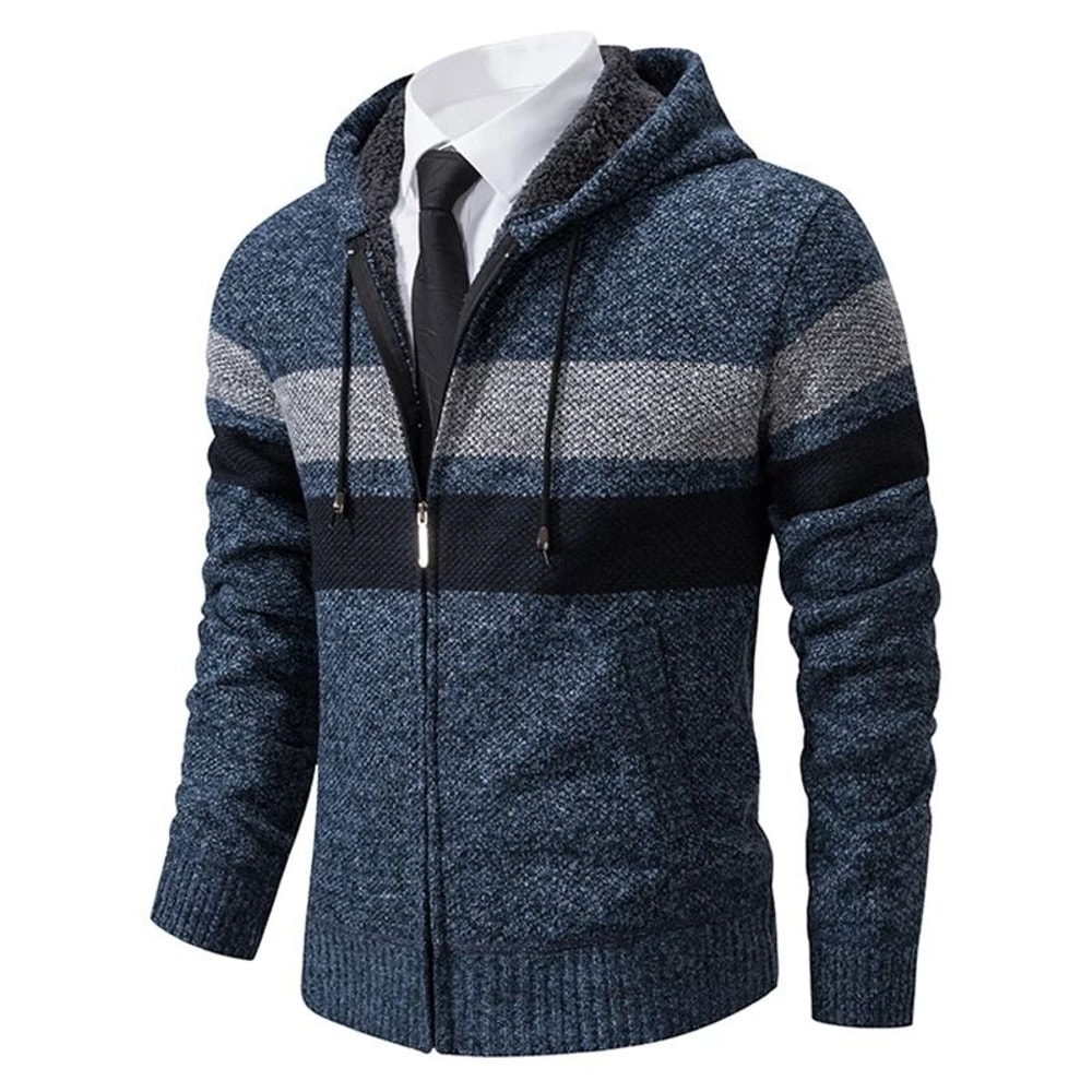 Mens Warm Striped Hooded Knit Cardigan For Autumn And Winter 6