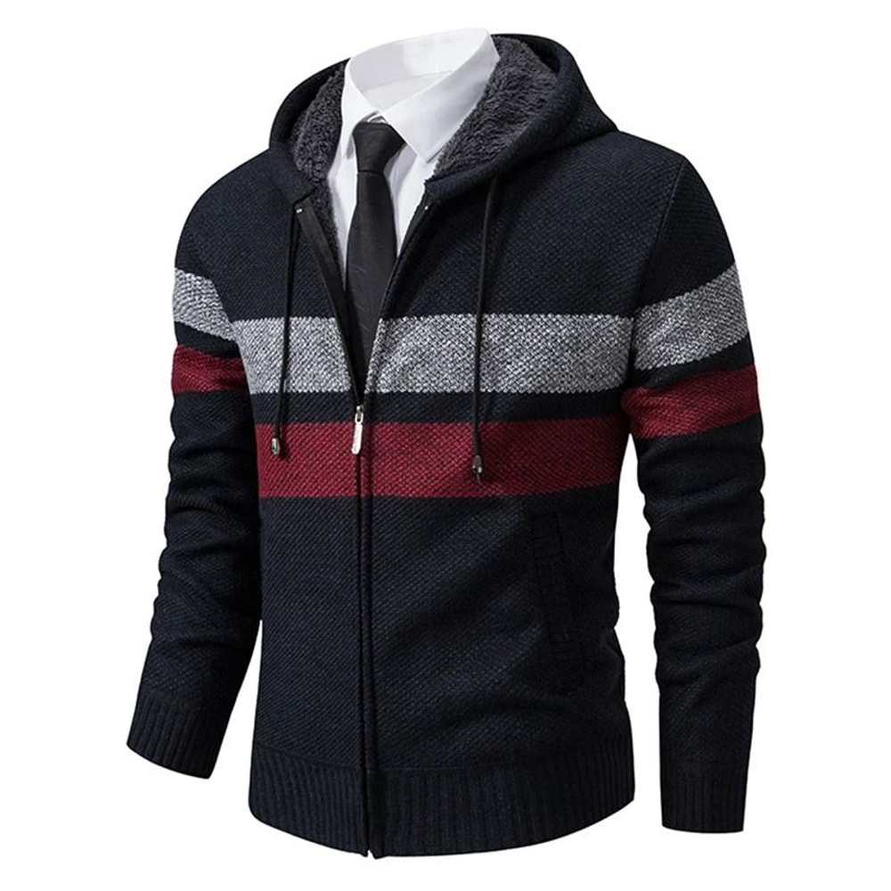 Mens Warm Striped Hooded Knit Cardigan For Autumn And Winter 9