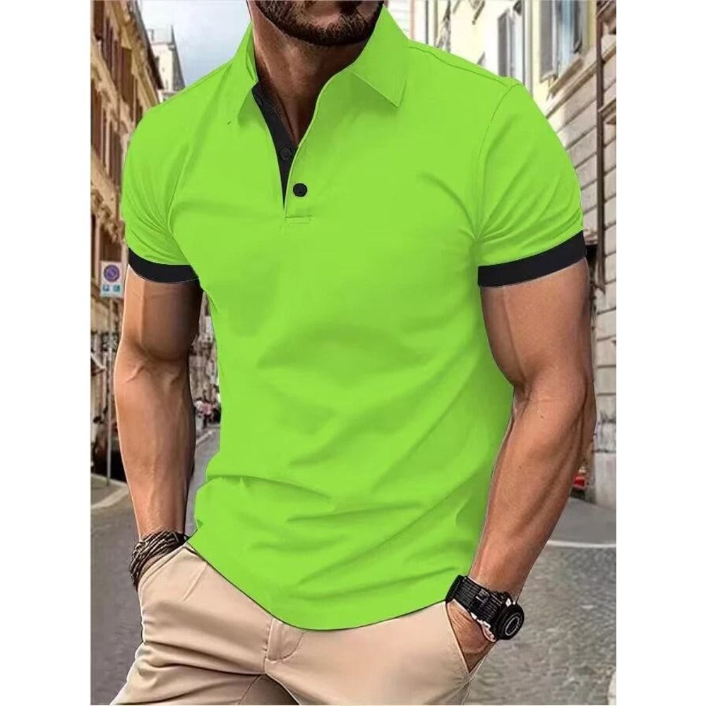 Mens Color Block Lapel Short Sleeve Shirt 11