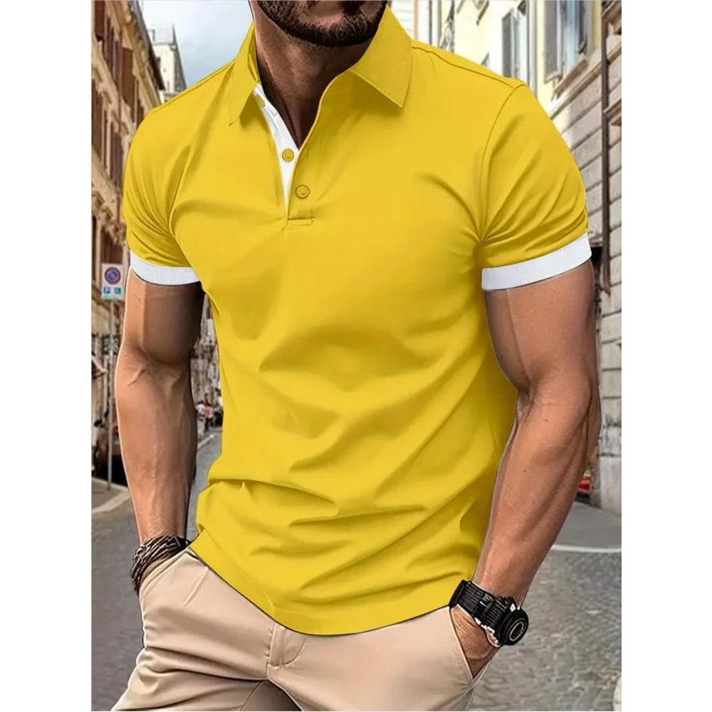 Mens Color Block Lapel Short Sleeve Shirt 18