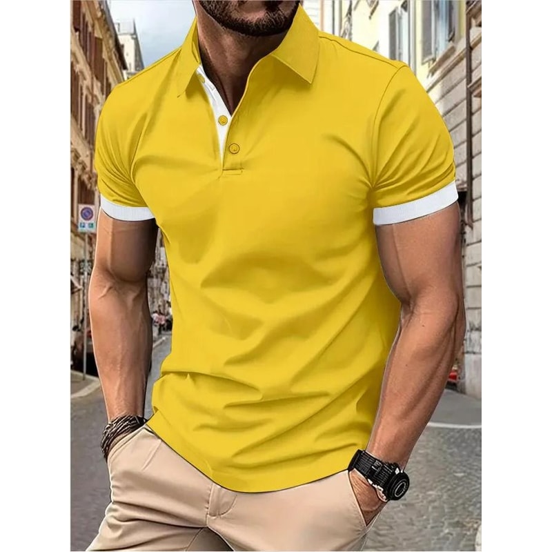 Mens Color Block Lapel Short Sleeve Shirt 18